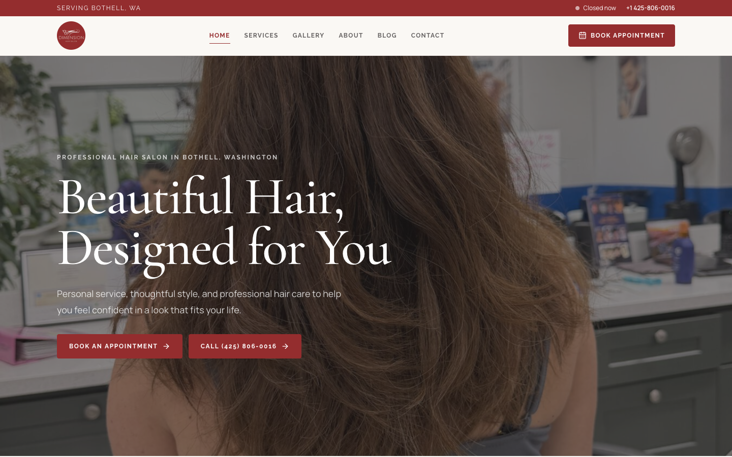 Dimension Hair Salon website preview